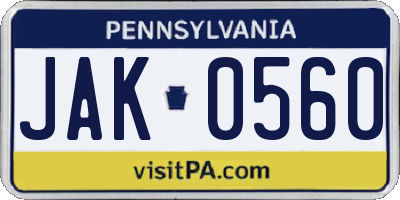 PA license plate JAK0560