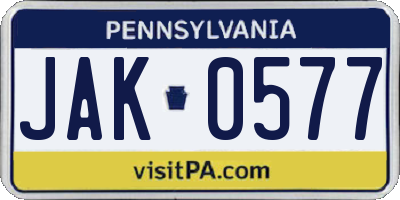 PA license plate JAK0577