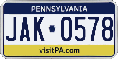 PA license plate JAK0578