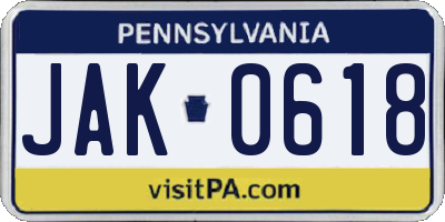 PA license plate JAK0618