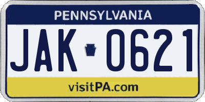 PA license plate JAK0621
