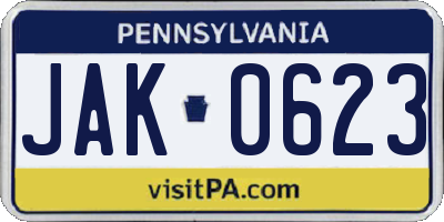 PA license plate JAK0623