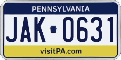 PA license plate JAK0631