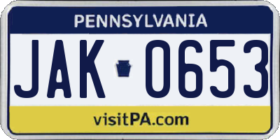PA license plate JAK0653