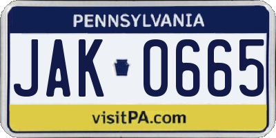 PA license plate JAK0665