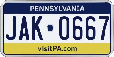 PA license plate JAK0667