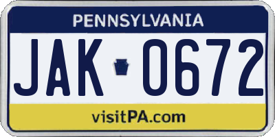 PA license plate JAK0672