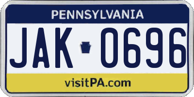 PA license plate JAK0696