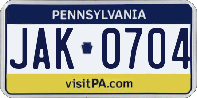 PA license plate JAK0704