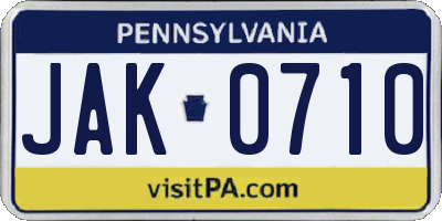 PA license plate JAK0710