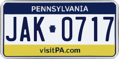 PA license plate JAK0717