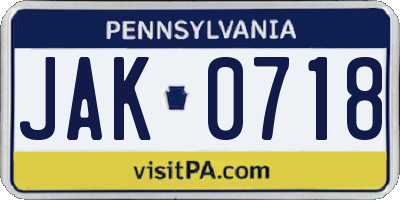 PA license plate JAK0718