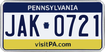 PA license plate JAK0721