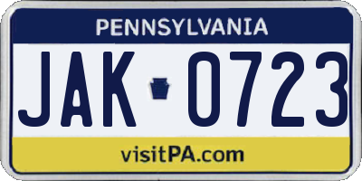PA license plate JAK0723