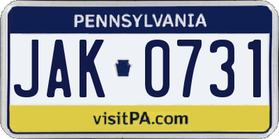 PA license plate JAK0731