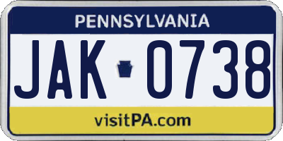 PA license plate JAK0738