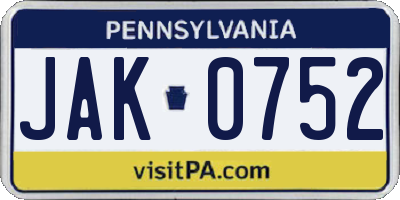 PA license plate JAK0752