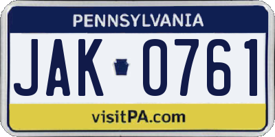 PA license plate JAK0761