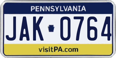 PA license plate JAK0764