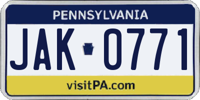 PA license plate JAK0771