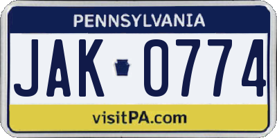 PA license plate JAK0774