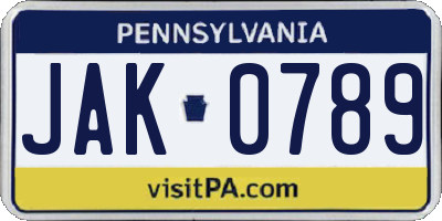 PA license plate JAK0789