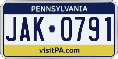 PA license plate JAK0791