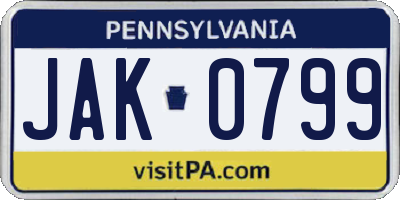 PA license plate JAK0799