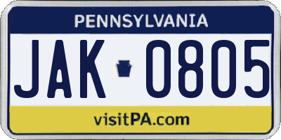 PA license plate JAK0805
