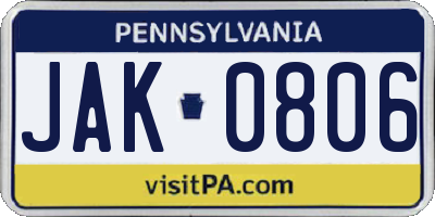 PA license plate JAK0806