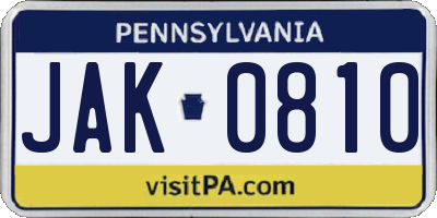 PA license plate JAK0810