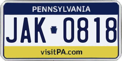 PA license plate JAK0818