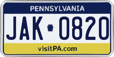 PA license plate JAK0820