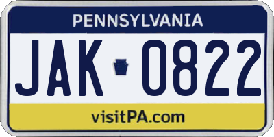 PA license plate JAK0822