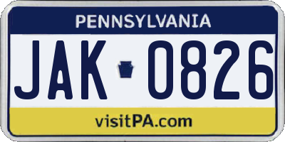 PA license plate JAK0826