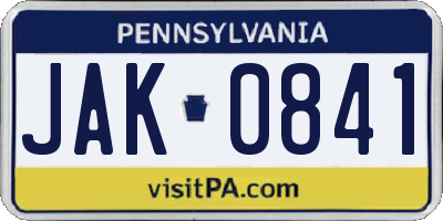 PA license plate JAK0841