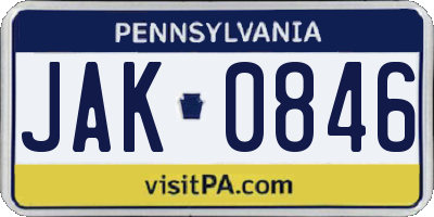 PA license plate JAK0846