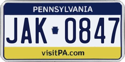 PA license plate JAK0847
