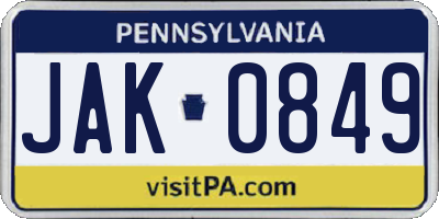 PA license plate JAK0849