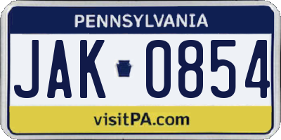 PA license plate JAK0854