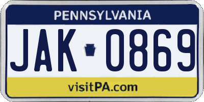 PA license plate JAK0869
