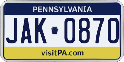 PA license plate JAK0870
