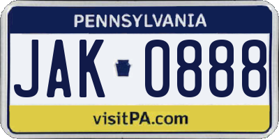 PA license plate JAK0888