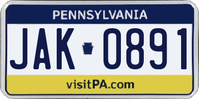 PA license plate JAK0891