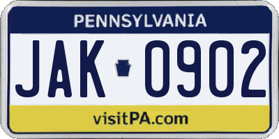 PA license plate JAK0902