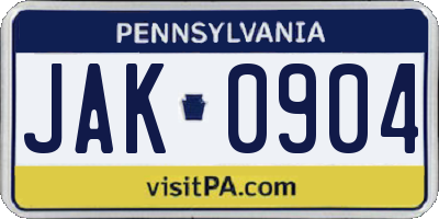 PA license plate JAK0904