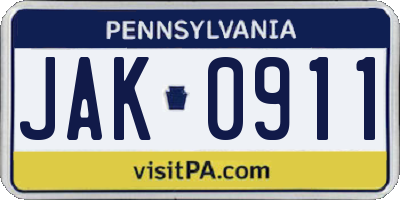 PA license plate JAK0911