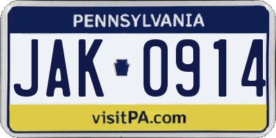 PA license plate JAK0914