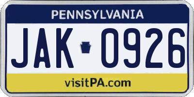 PA license plate JAK0926