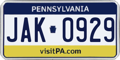 PA license plate JAK0929